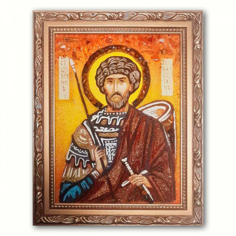 Ікона Святий Севастіан Римський з бурштину