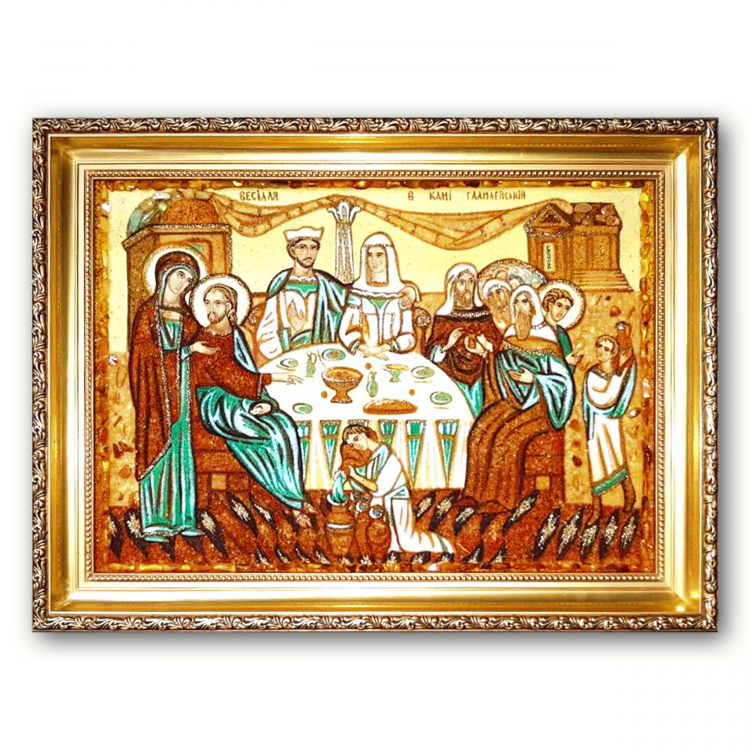 Ікона Шлюб у Кані Галілейській з бурштину
