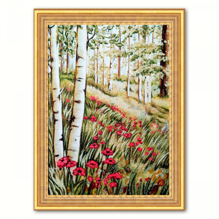 Квіткова поляна в березовому гаю з бурштину