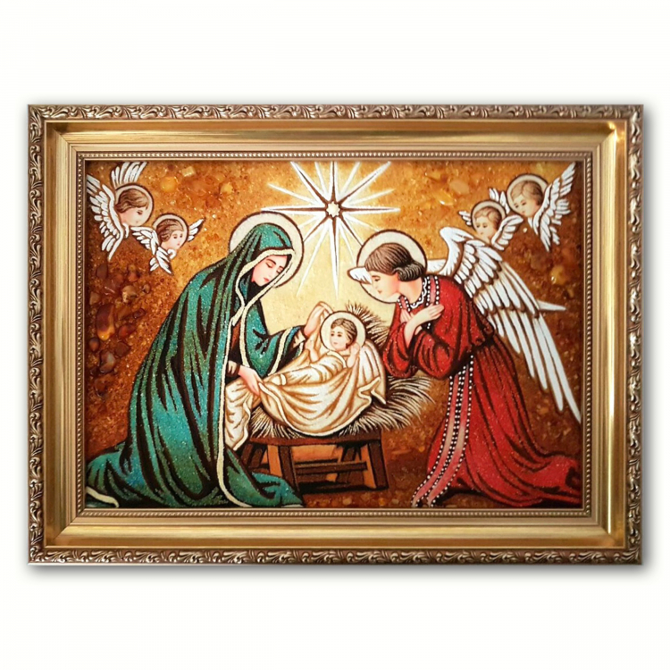 Ікона Різдво Пресвятої Богородиці з бурштину
