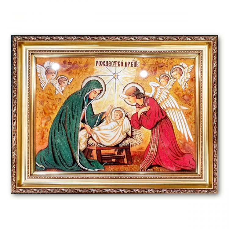 Ікона Різдво Пресвятої Богородиці з бурштину