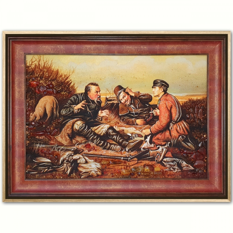 Картина Мисливці на привалі Василь Перов з бурштину
