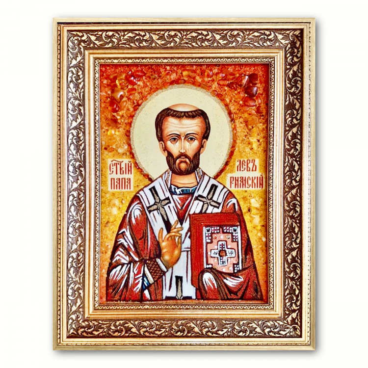 Ікона Римський папа Святий Лев з бурштину
