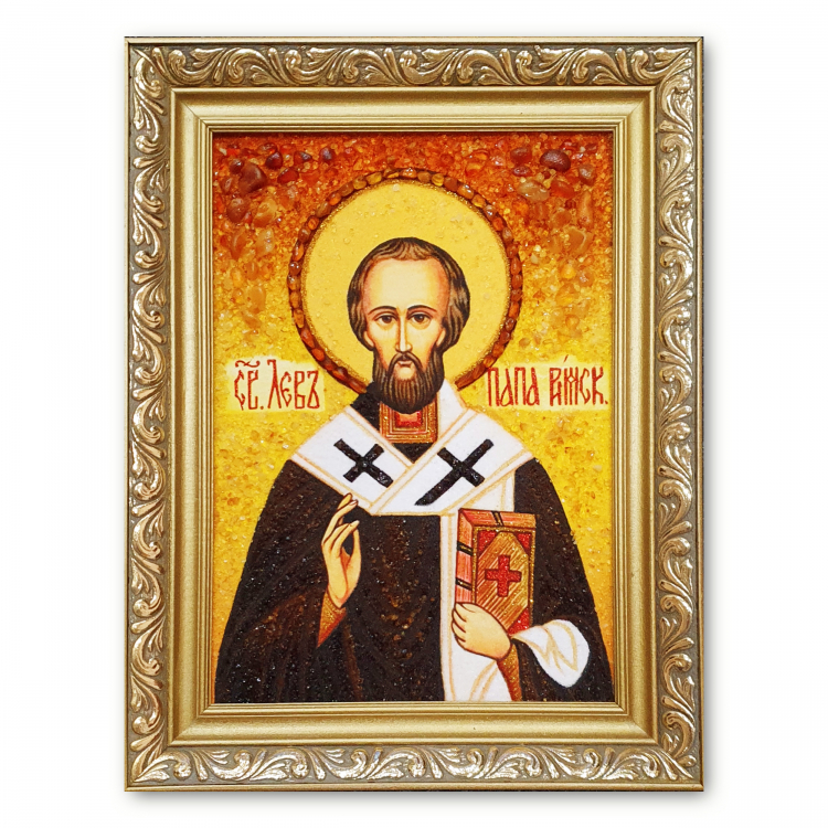 Ікона Святий Лев Папа Римський з бурштину