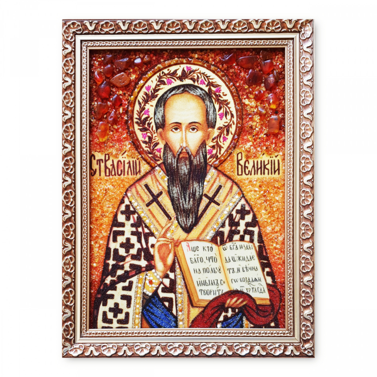 Ікона Василій архієпископ Каппадокійський з бурштину