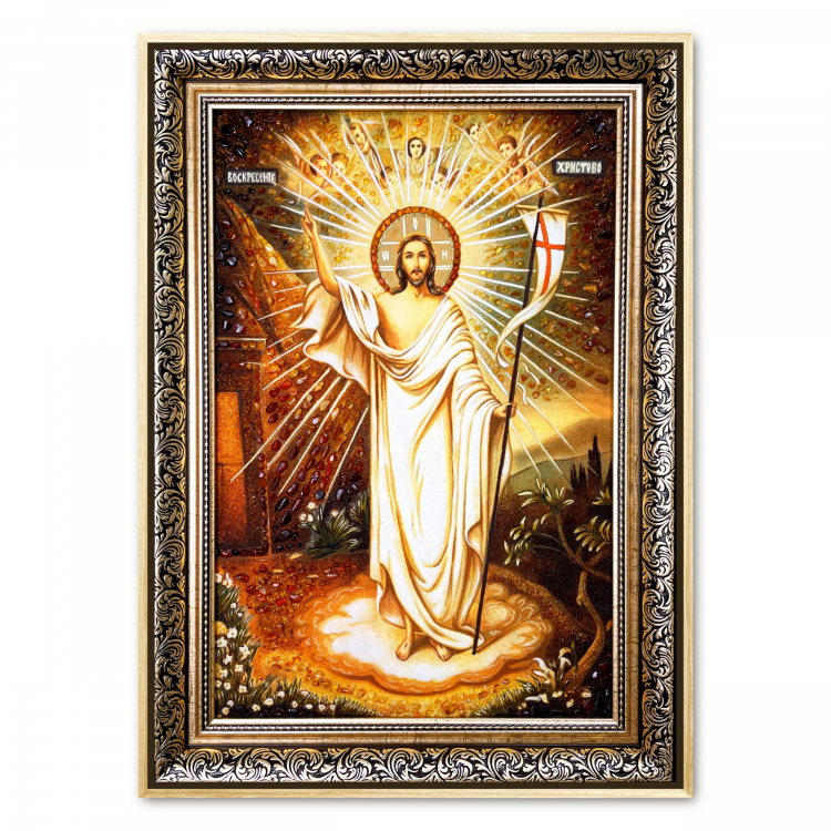 Ікона Воскресіння Христове з бурштину