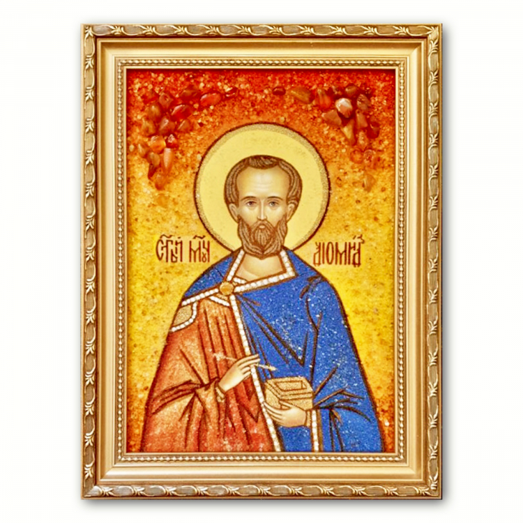 Ікона Святий Мученик Діомід Нікейський з бурштину