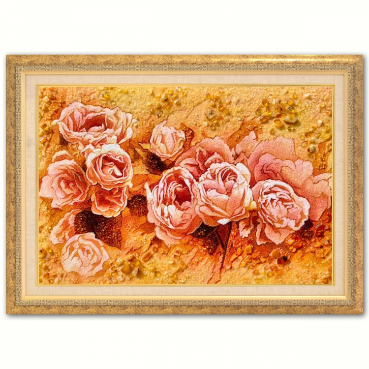Картина Ніжні троянди з бурштину
