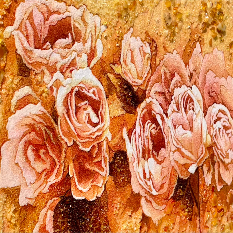 Картина Ніжні троянди з бурштину