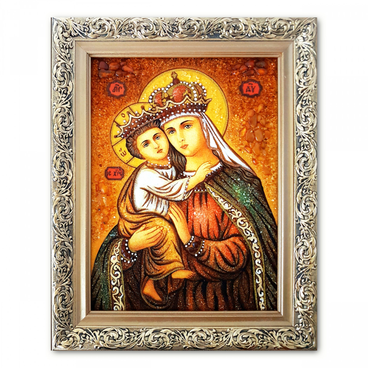 Ікона Єрусалимська Богородиця з бурштину