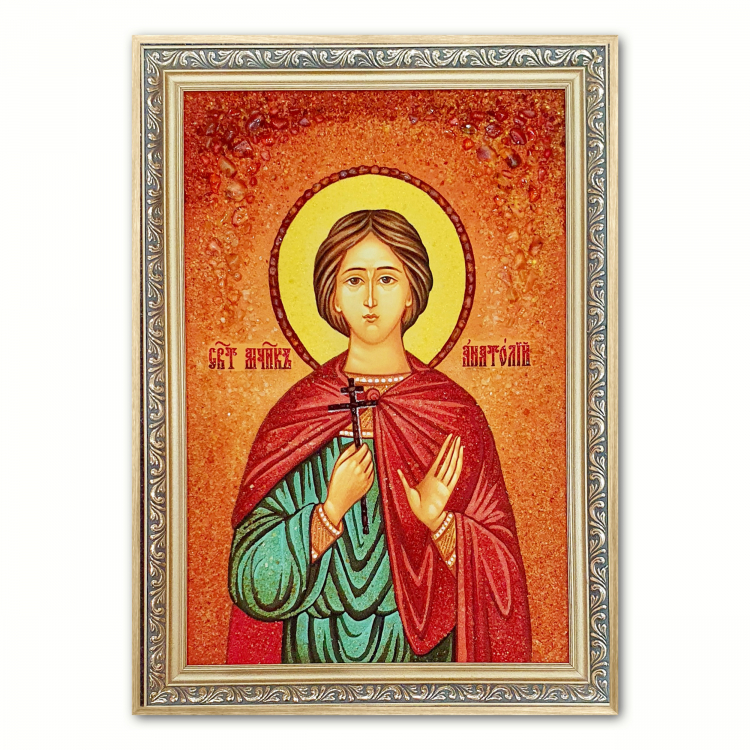 Ікона Святий Мученик Анатолій Нікейський з бурштину