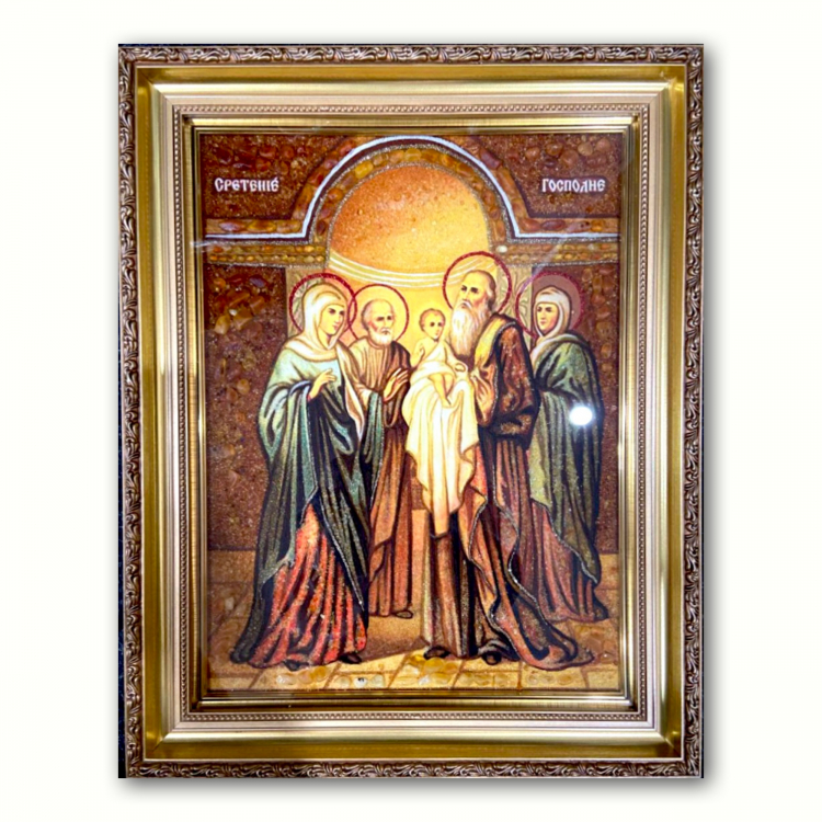 Ікона Стрітення Господнє з бурштину
