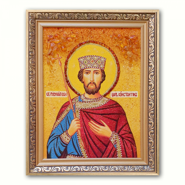 Ікона Святий рівноапостольний цар Костянтин з бурштину