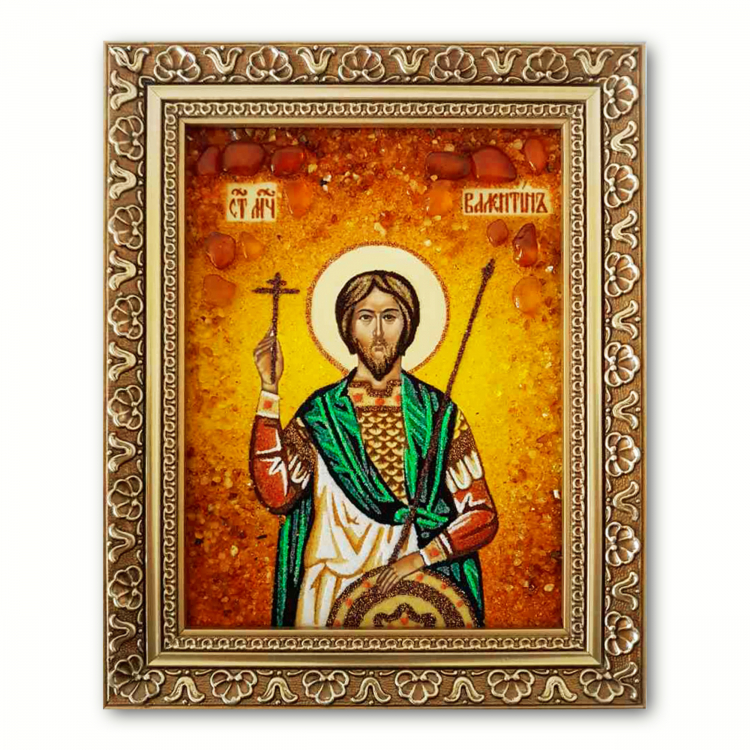 Ікона Святий мученик Валентин з бурштину