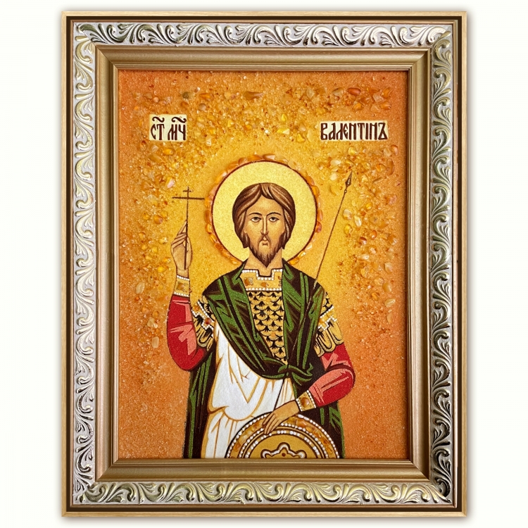Ікона Святий мученик Валентин з бурштину