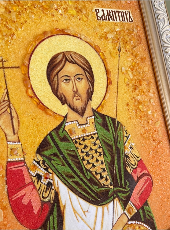Ікона Святий мученик Валентин з бурштину