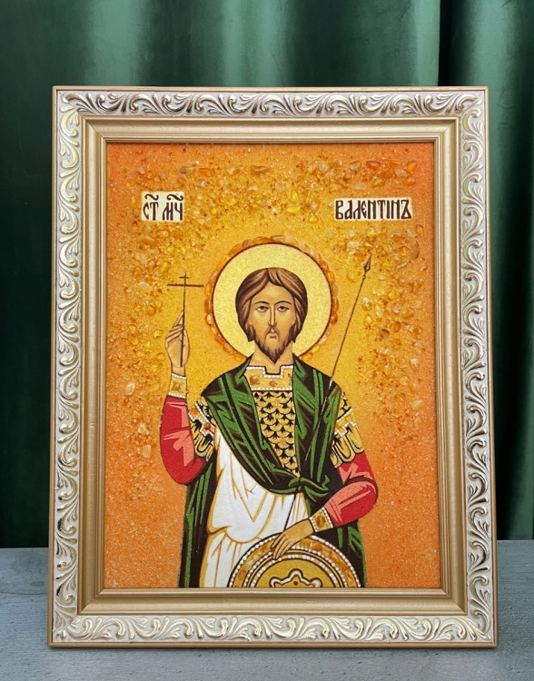Ікона Святий мученик Валентин з бурштину