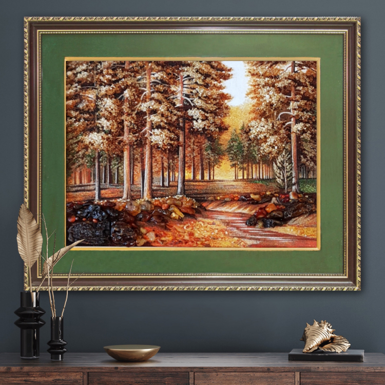 Пейзаж - Струмок у сосновому лісі з бурштину