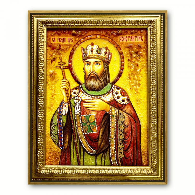 Ікона Рівноапостольний цар Костянтин з бурштину