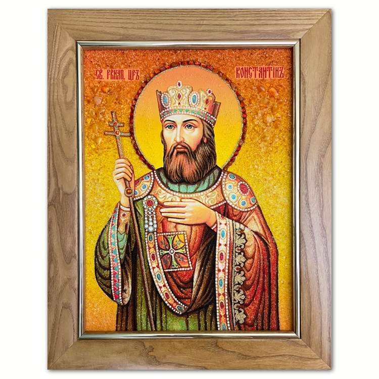 Ікона Рівноапостольний цар Костянтин з бурштину