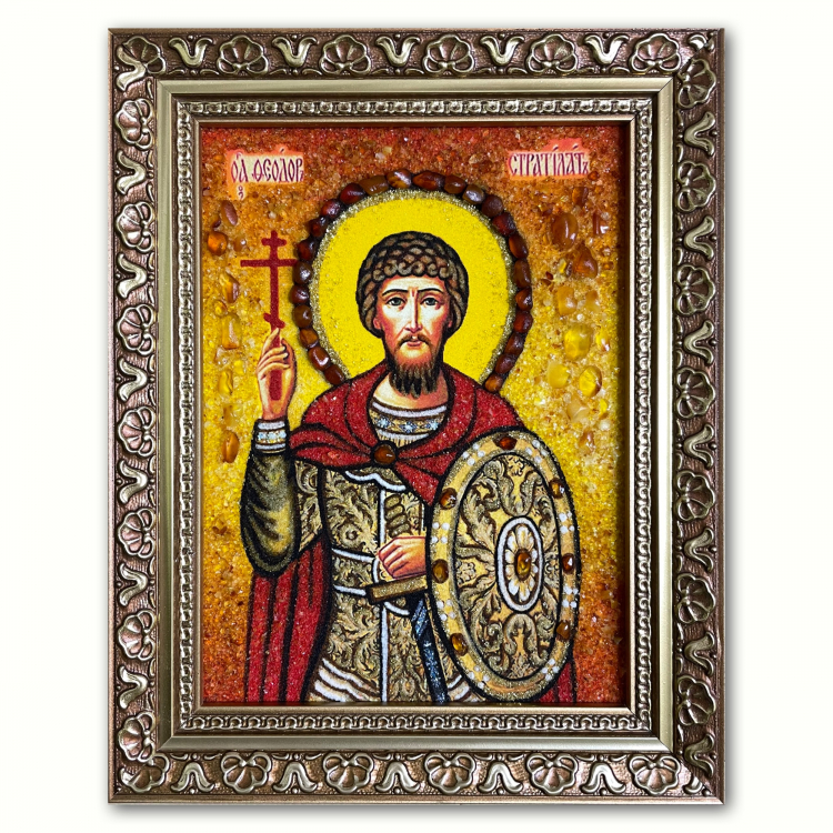 Ікона Святий Федір Стратилат з бурштину