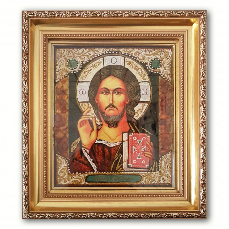 Ікона Господь Вседержитель з бурштину