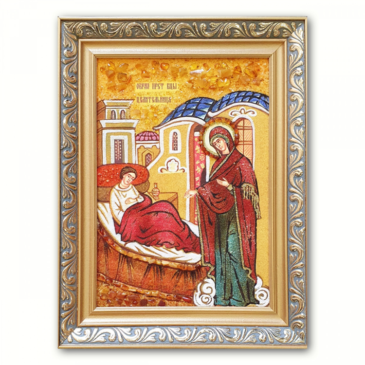 Ікона Богородиця Цілительниця з бурштину