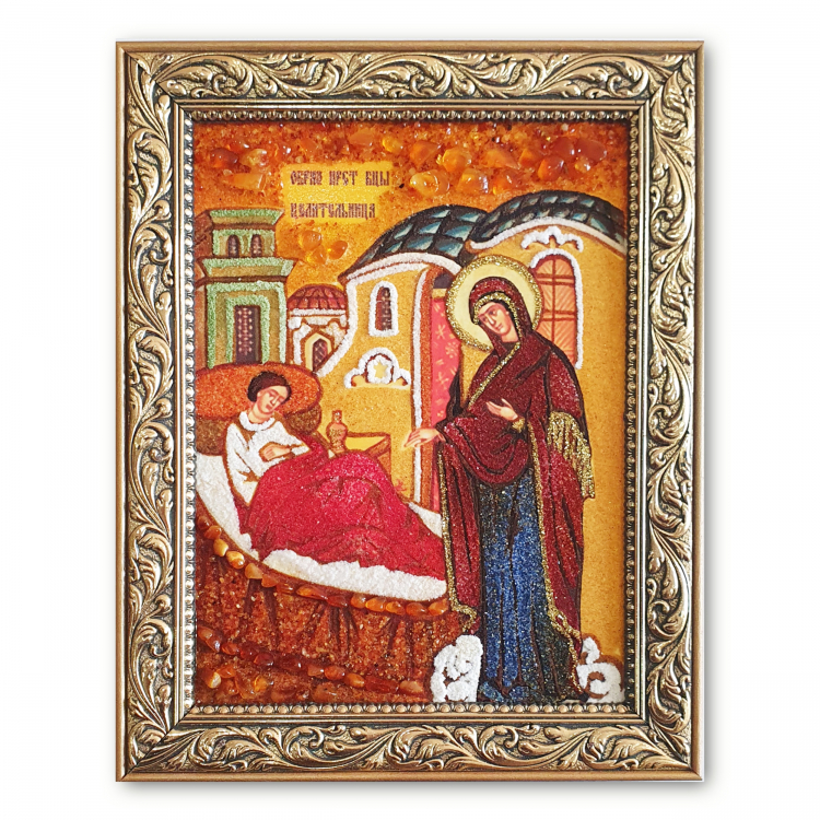 Ікона Богородиця Цілительниця з бурштину