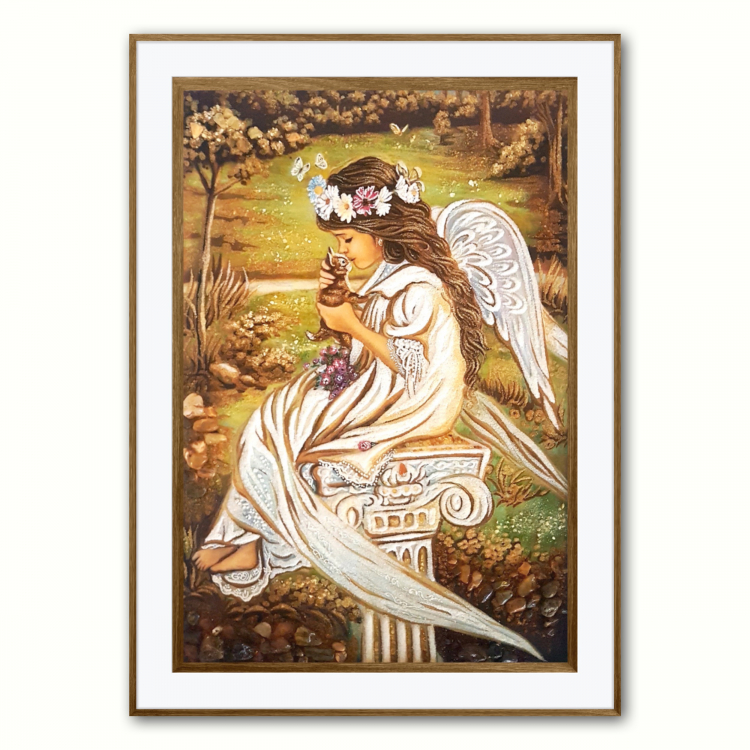 Янголя з кошеням з бурштину