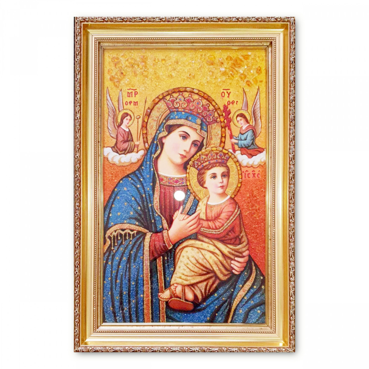 Ікона Неустанної Помочі Богородиця з бурштину