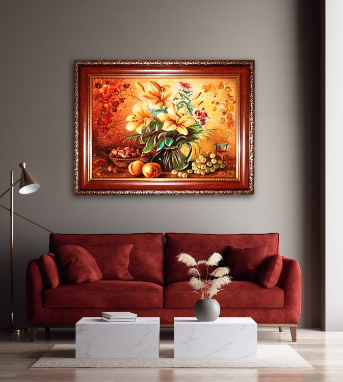 Картина Лілії у вазі з бурштину