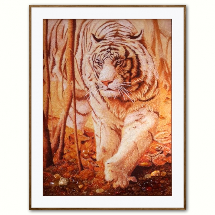Картина Білий тигр з бурштину