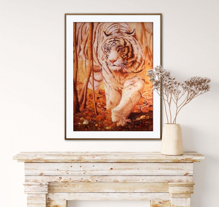 Картина Білий тигр з бурштину
