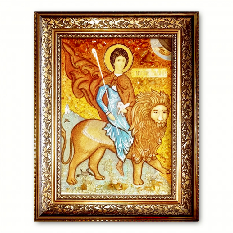 Ікона Мученик Мамант з бурштину