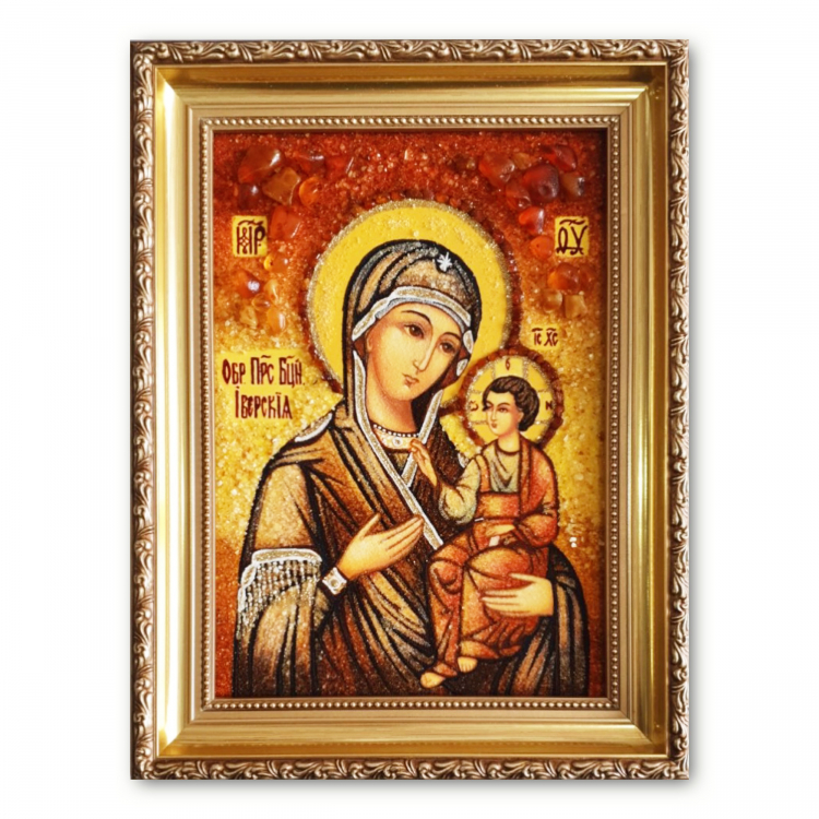 Ікона Іверська Матір Божа з бурштину