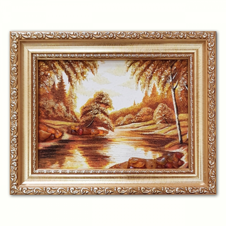 Пейзаж - Берези біля річки з бурштину