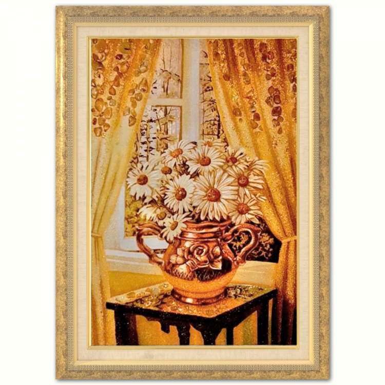 Картина Букет ромашок з бурштину