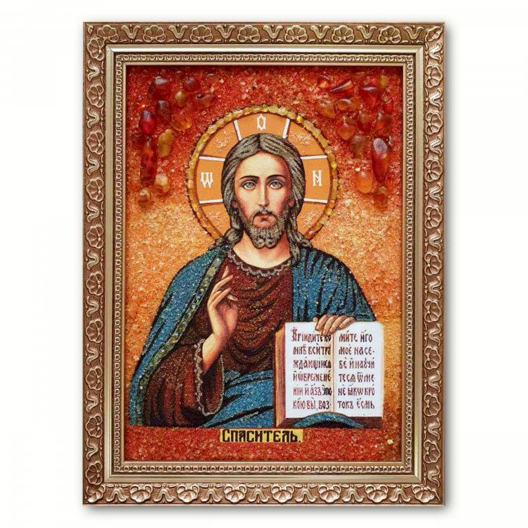 Ікона Казанський спаситель з бурштину