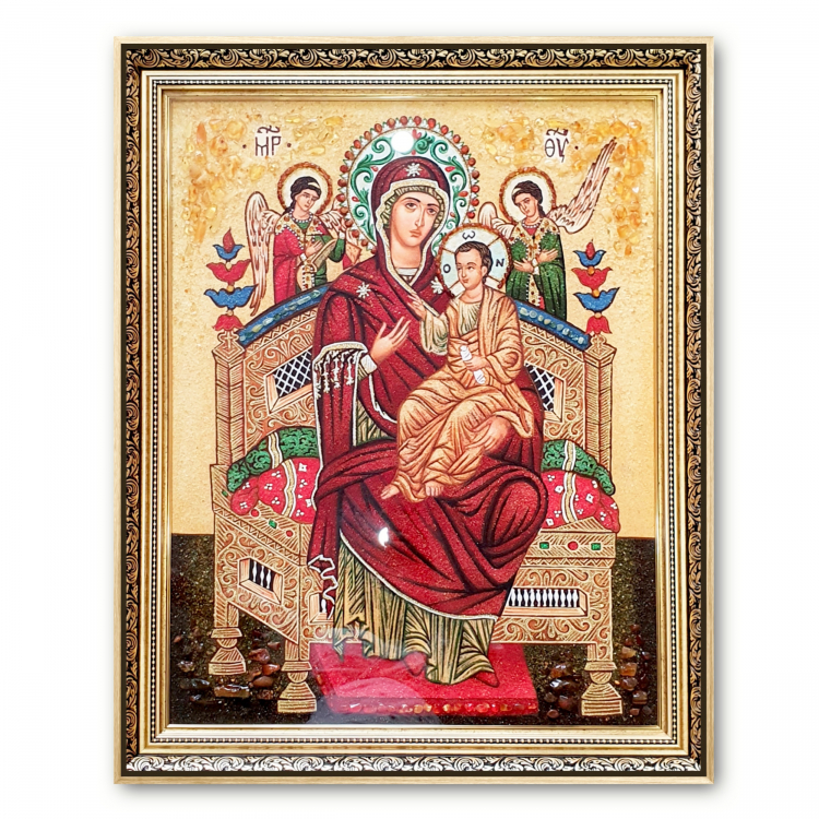 Ікона Богородиці Всецариця з бурштину