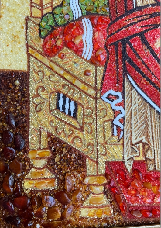 Ікона Богородиці Всецариця з бурштину