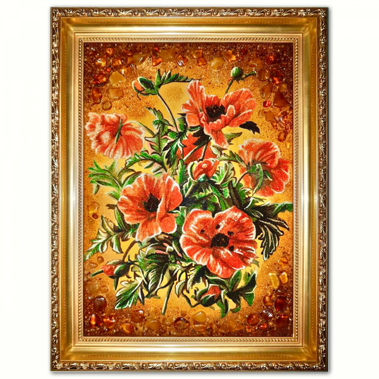 Картина Червоні маки з бурштину