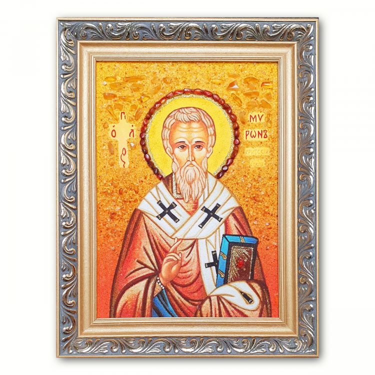 Ікона Єпископ Мирон Критський з бурштину