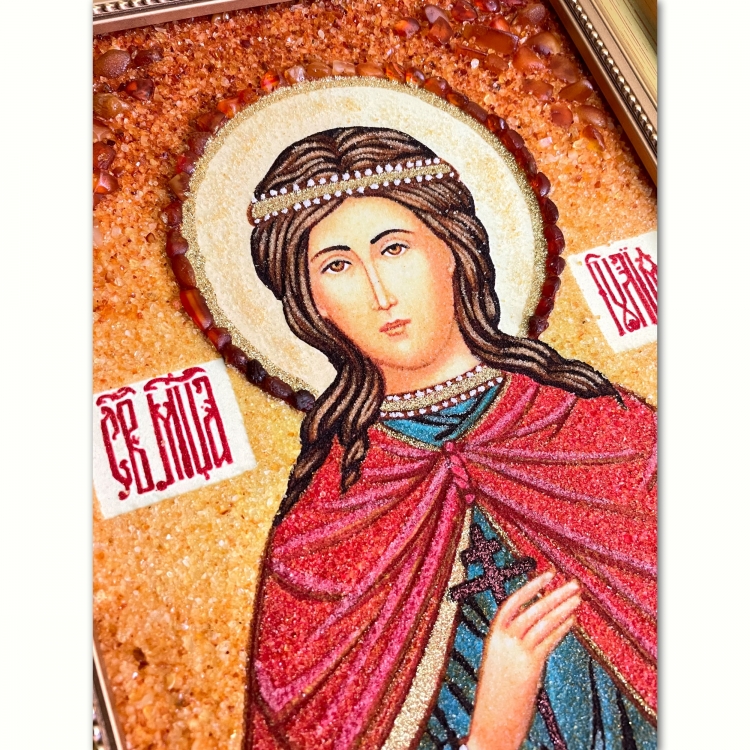 Ікона Свята мучениця Юлія (Іулія) з бурштину