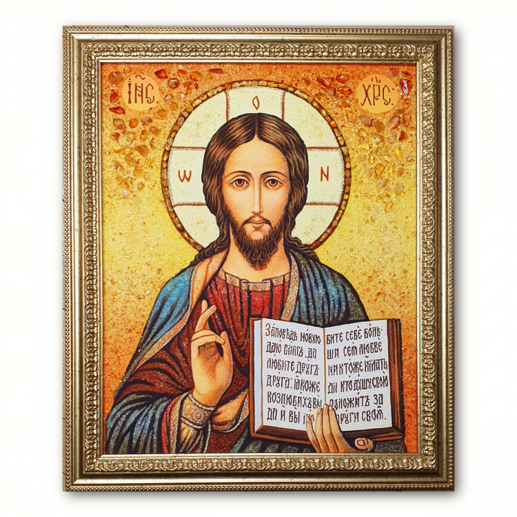 Ікона Іверський Спаситель з бурштину